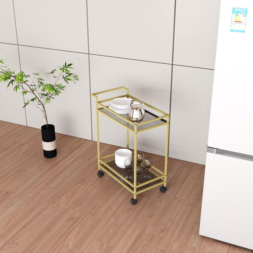 Desserte En Métal Doré Et Verre H80 Cm