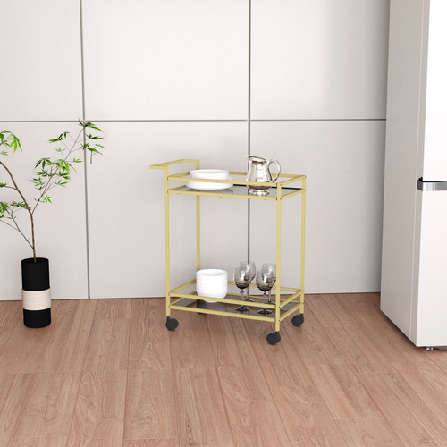 Desserte En Métal Doré Et Verre H80 Cm