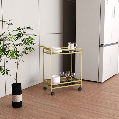 Desserte En Métal Doré Et Verre H80 Cm