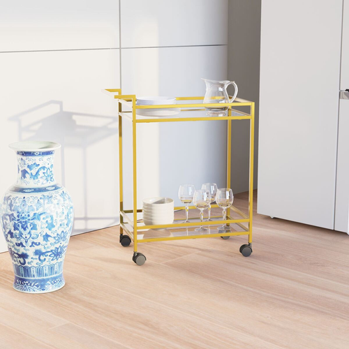 Desserte En Métal Doré Et Verre H80 Cm