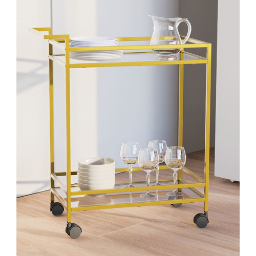 Desserte En Métal Doré Et Verre H80 Cm