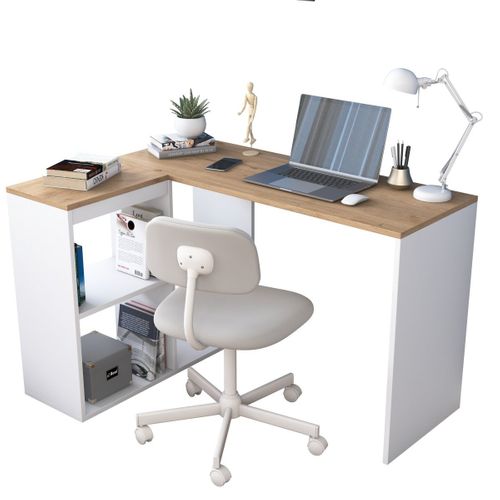 Bureau D'angle Décor Chêne Et Blanc L120 Cm