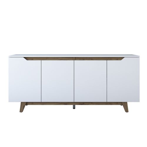 Buffet 4 Portes Décor Blanc Et Noyer L180 Cm
