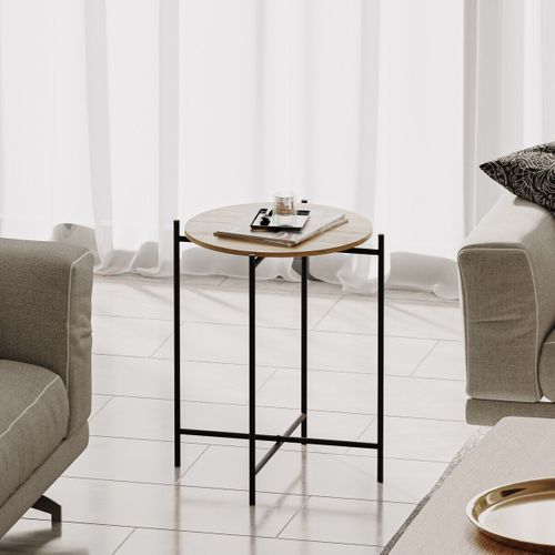 Bout De Canapé Avec Plateau Rond En Métal H56 Cm