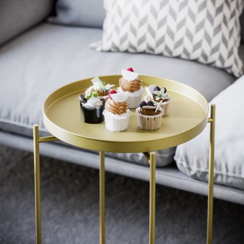 Bout De Canapé Avec Plateau à Rebord Rond En Métal H56 Cm