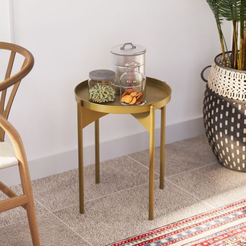 Bout De Canapé Avec Plateau Rond En Métal H57 Cm