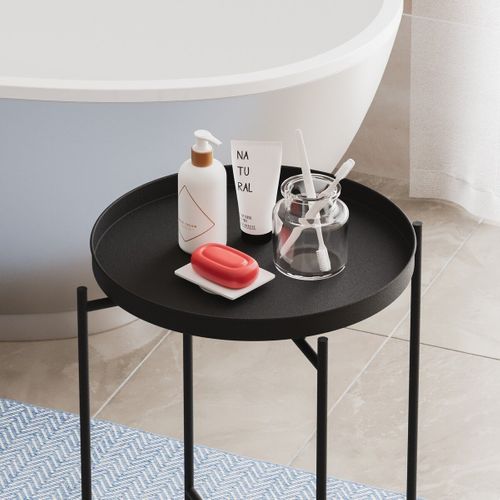 Bout De Canapé Avec Plateau à Rebord Rond En Métal H56 Cm