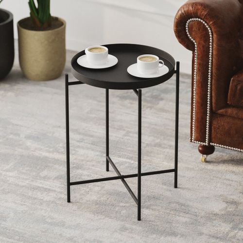 Bout De Canapé Avec Plateau à Rebord Rond En Métal H56 Cm