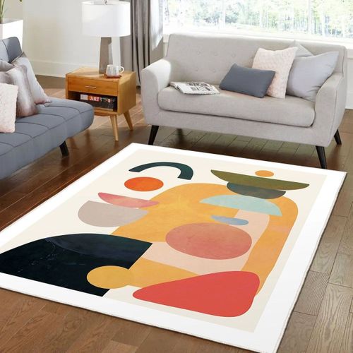 Tapis Rectangulaire Écru à Motifs Géométriques