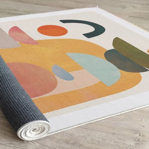 Tapis Rectangulaire Écru à Motifs Géométriques