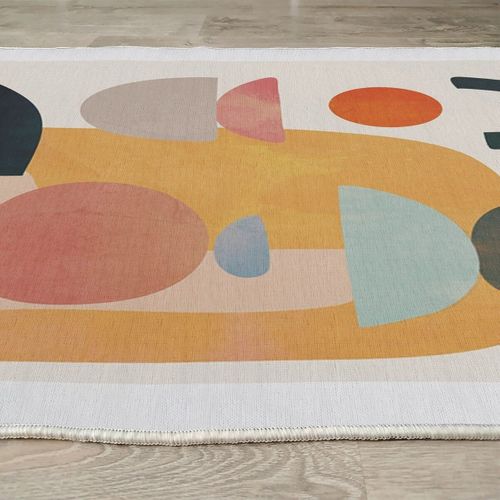 Tapis Rectangulaire Écru à Motifs Géométriques