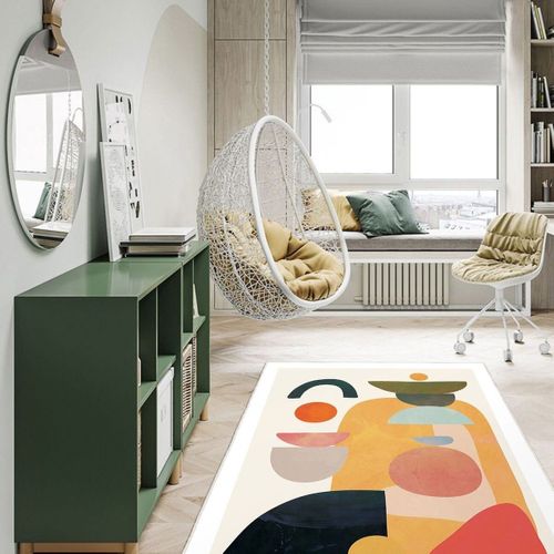 Tapis Rectangulaire Écru à Motifs Géométriques