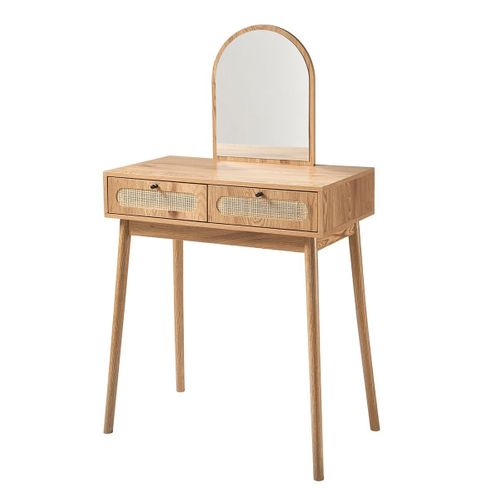 Coiffeuse Avec Miroir Et 2 Tiroirs Façades Rotin L80 Cm