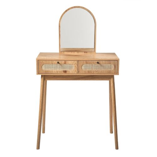 Coiffeuse Avec Miroir Et 2 Tiroirs Façades Rotin L80 Cm