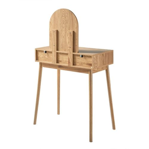 Coiffeuse Avec Miroir Et 2 Tiroirs Façades Rotin L80 Cm