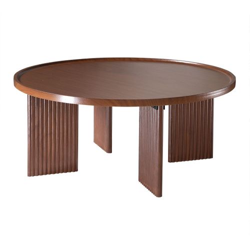 Table Basse Ronde Décor Noyer Avec Rebord D80 Cm