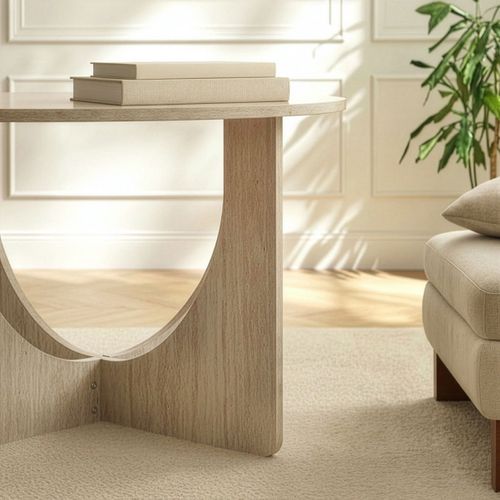 Table Basse Ronde D70 Cm Décor Travertin