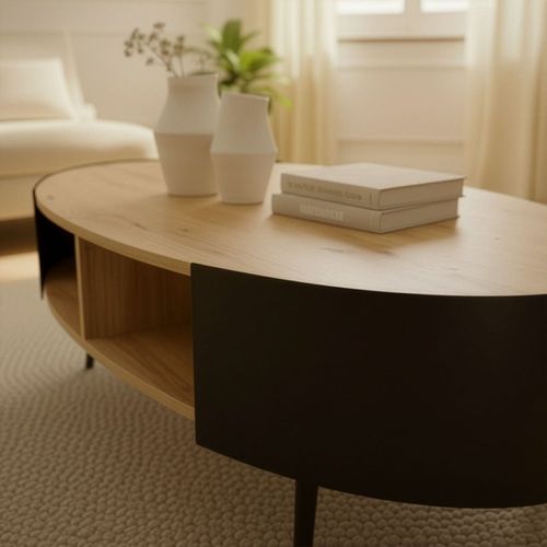 Table Basse Ovale Avec Flancs En Métal Noir L120 Cm
