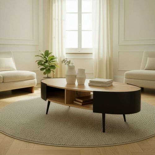 Table Basse Ovale Avec Flancs En Métal Noir L120 Cm