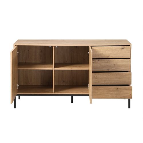 Buffet 2 Portes Et 4 Tiroirs Décor Chêne L140 Cm
