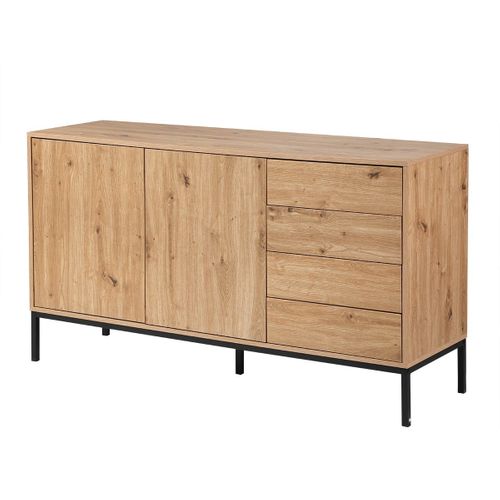 Buffet 2 Portes Et 4 Tiroirs Décor Chêne L140 Cm