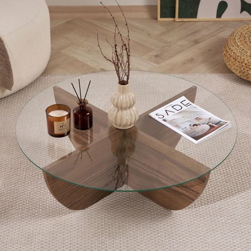 Table Basse Avec Plateau En Verre D90 Cm