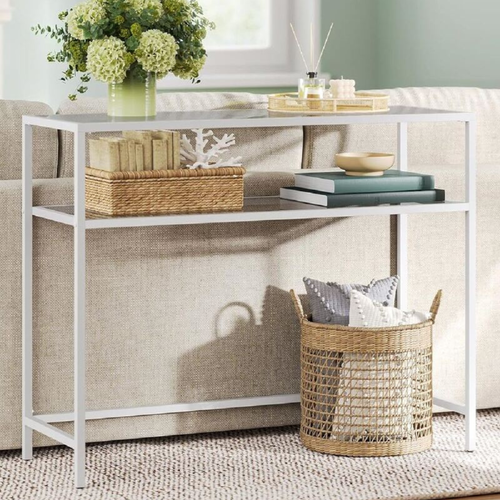 Console En Métal Avec 2 Tablettes En Verre L90 Cm