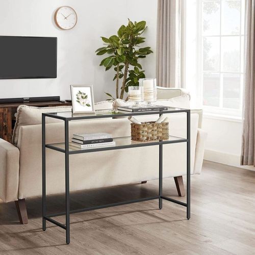 Console En Métal Avec 2 Tablettes En Verre L90 Cm