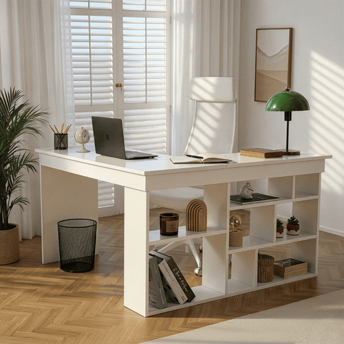 Bureau D'angle Avec 8 Niches De Rangements  L130 Cm