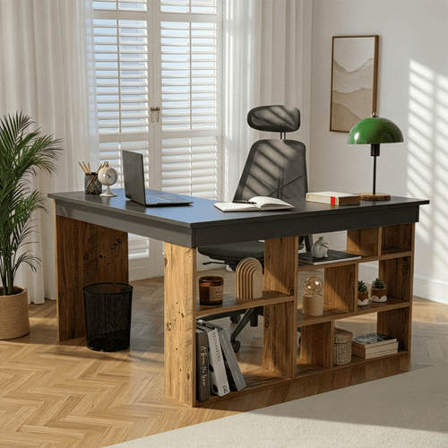 Bureau D'angle Avec 8 Niches De Rangements  L130 Cm