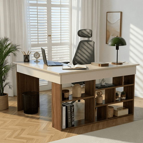 Bureau D'angle Avec 8 Niches De Rangements  L130 Cm