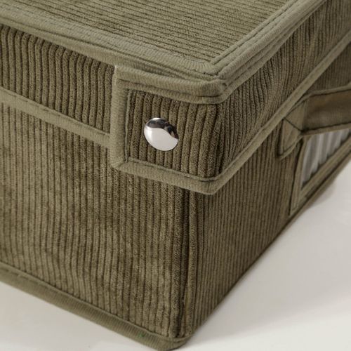 Boîte Rangement Avec Couvercle Tissu Velours Côtelé Kaki - L31,5 Cm