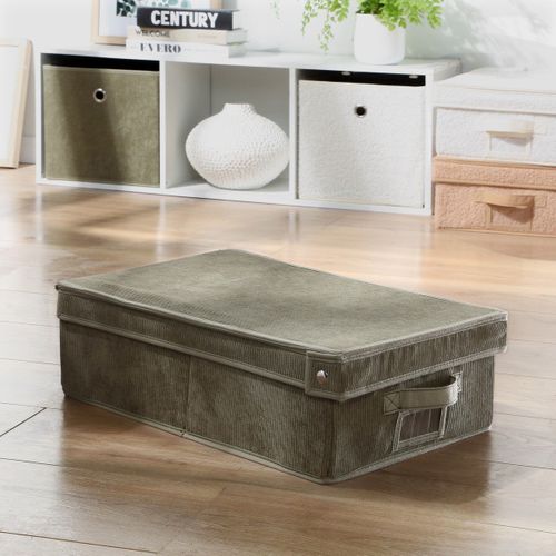 Boîte Rangement Avec Couvercle Tissu Velours Côtelé Kaki - L31,5 Cm
