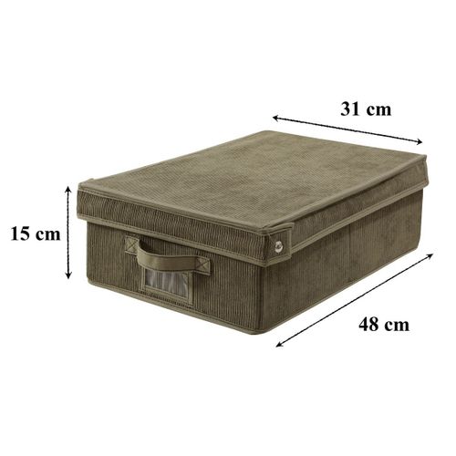 Boîte Rangement Avec Couvercle Tissu Velours Côtelé Kaki - L31,5 Cm