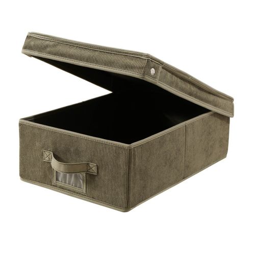 Boîte Rangement Avec Couvercle Tissu Velours Côtelé Kaki - L31,5 Cm