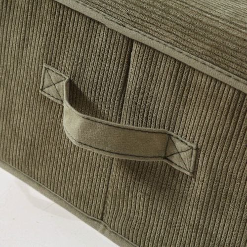 Boîte Rangement Tissu Velours Côtelé Kaki Avec Fenêtre L40 Cm