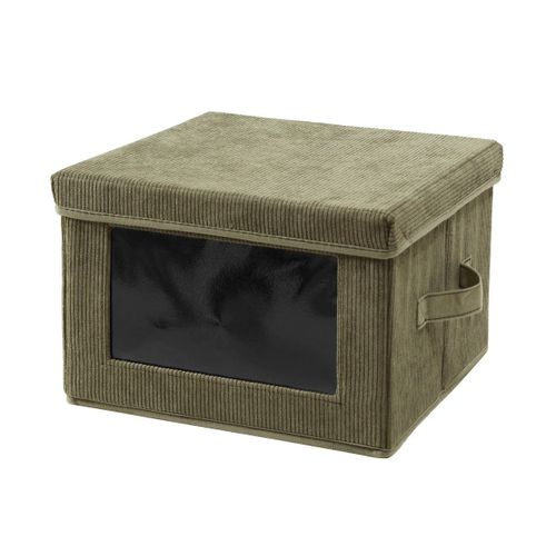 Boîte Rangement Tissu Velours Côtelé Kaki Avec Fenêtre L40 Cm