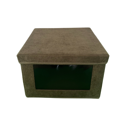 Boîte Rangement Tissu Velours Côtelé Kaki Avec Fenêtre L40 Cm