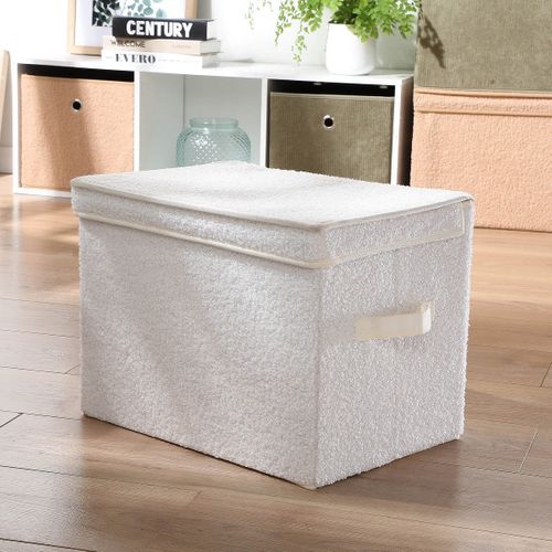 Boîte Rangement Haute Avec Couvercle Tissu Bouclette Écru - H30 Cm