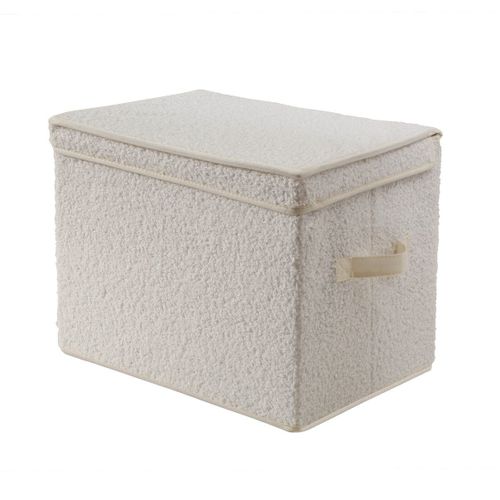 Boîte Rangement Haute Avec Couvercle Tissu Bouclette Écru - H30 Cm