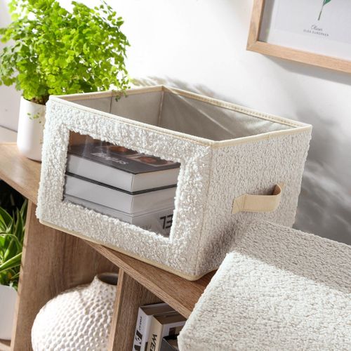 Boîte Rangement Tissu Bouclette Écru Avec Fenêtre - L40 Cm