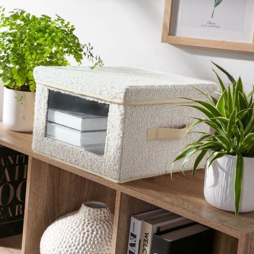 Boîte Rangement Tissu Bouclette Écru Avec Fenêtre - L40 Cm