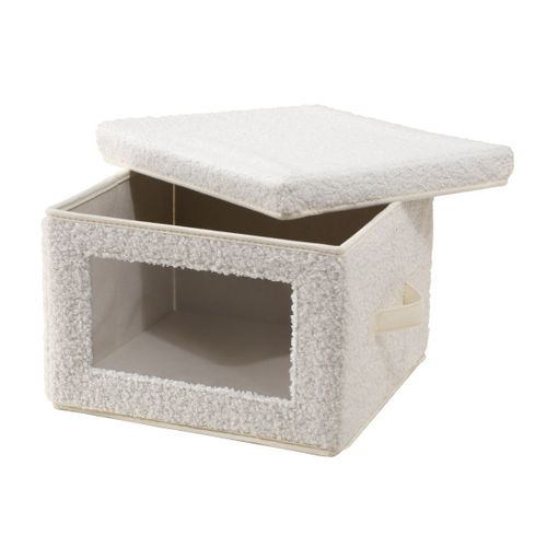 Boîte Rangement Tissu Bouclette Écru Avec Fenêtre - L40 Cm