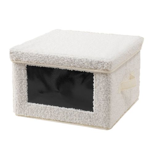 Boîte Rangement Tissu Bouclette Écru Avec Fenêtre - L40 Cm