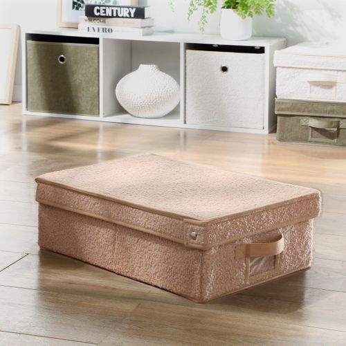 Boîte Rangement Avec Couvercle Tissu Bouclette Beige - L31,5 Cm
