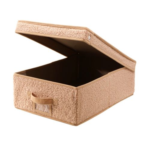 Boîte Rangement Avec Couvercle Tissu Bouclette Beige - L31,5 Cm