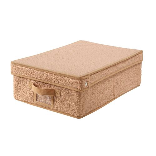 Boîte Rangement Avec Couvercle Tissu Bouclette Beige - L31,5 Cm