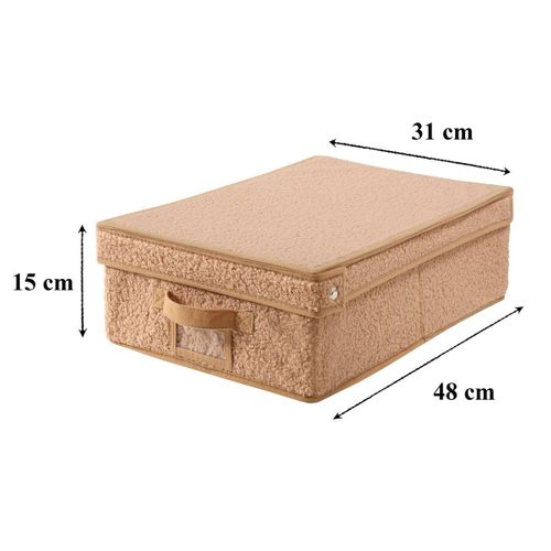 Boîte Rangement Avec Couvercle Tissu Bouclette Beige - L31,5 Cm