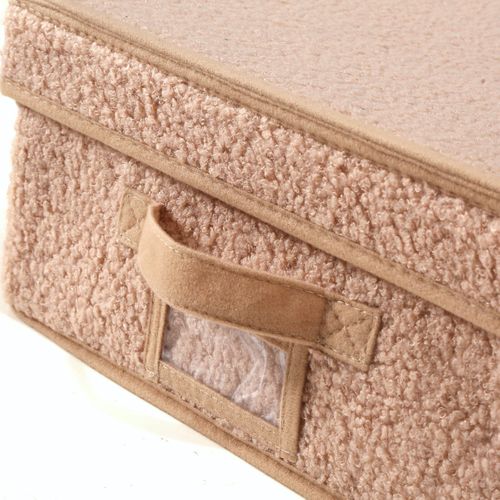 Boîte Rangement Avec Couvercle Tissu Bouclette Beige - L31,5 Cm