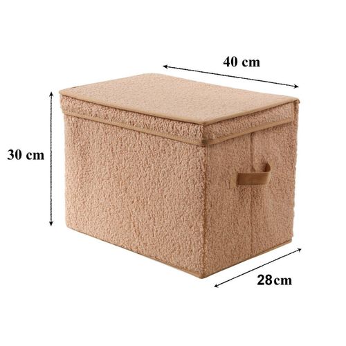 Boîte Rangement Haute Avec Couvercle Tissu Bouclette Beige - H30 Cm